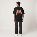 Model wearing Get Baked oversized t-shirt, back view showing back print