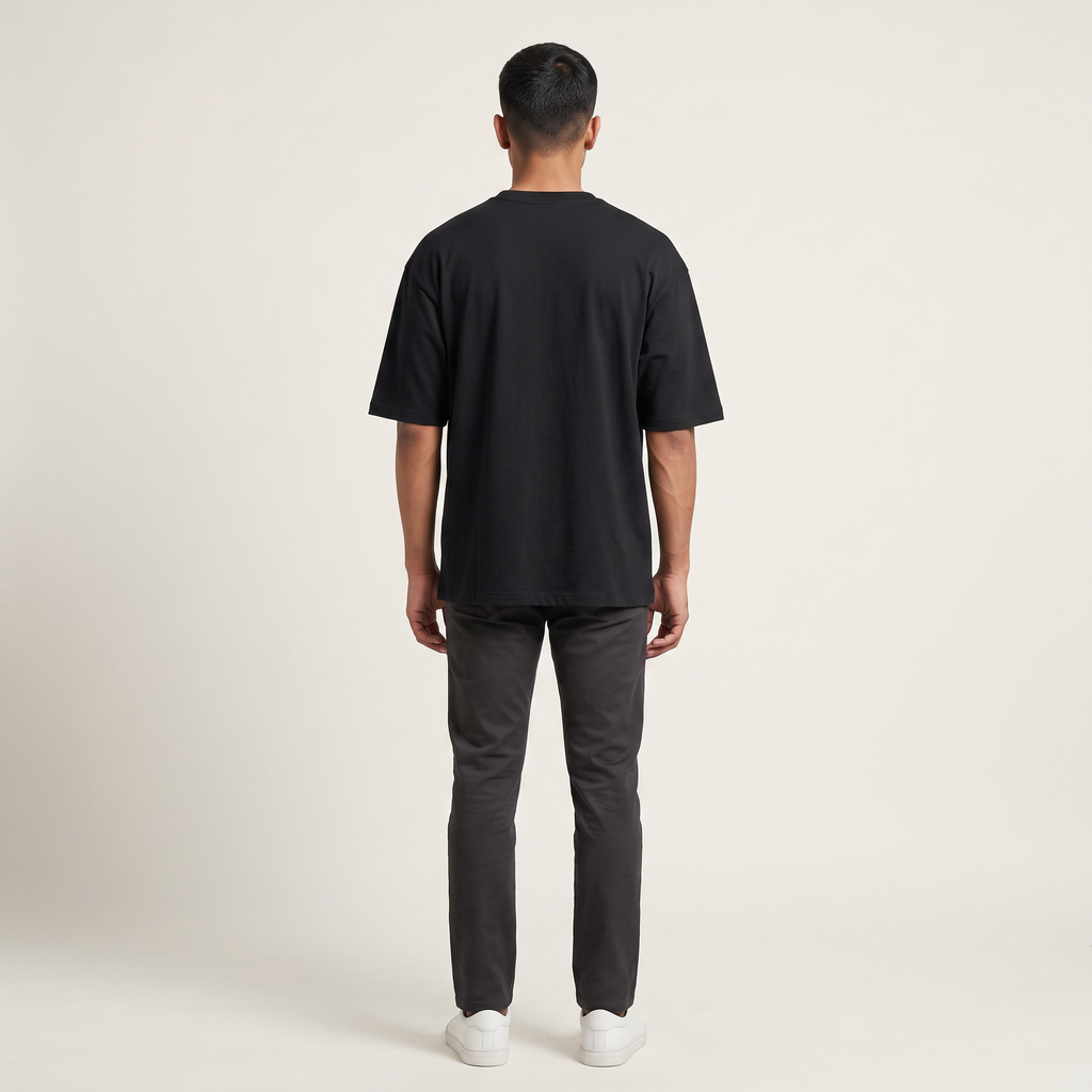 Model wearing Resting Glitch Face oversized t-shirt, back view
