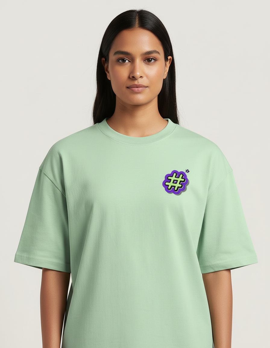 Hash-Tag - Jade - Chapter26 premium oversized graphic t-shirt, worn by a female model