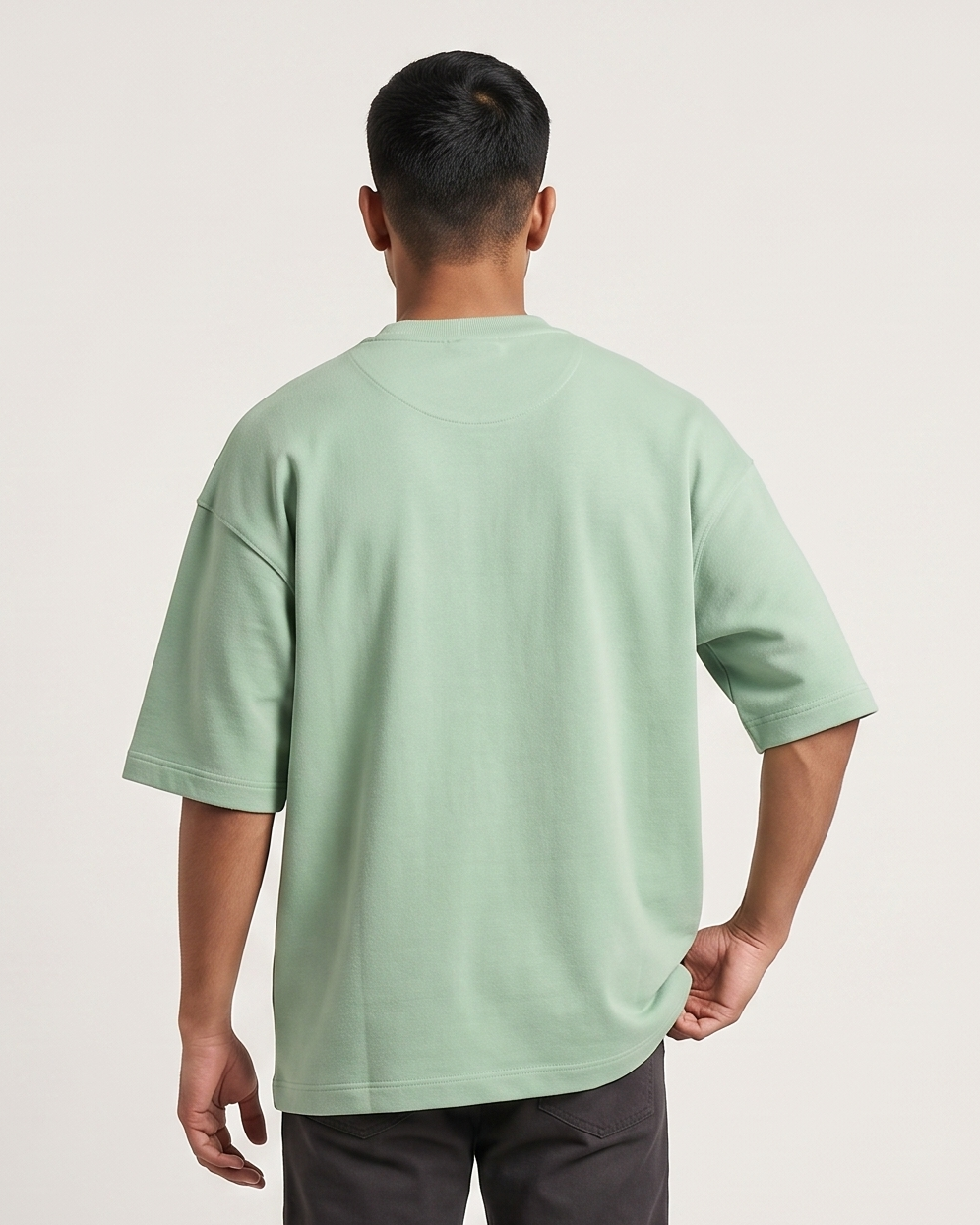 Jade oversized t-shirt back on model