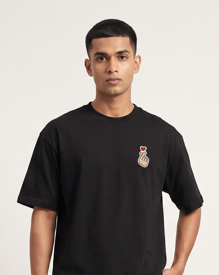 K-Love oversized t-shirt front pocket print on model - Black