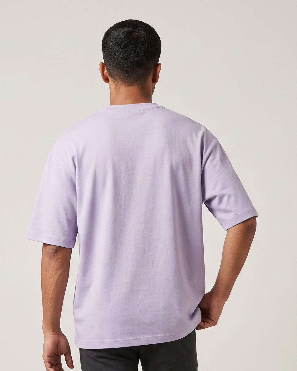 Lavender oversized t-shirt back on model