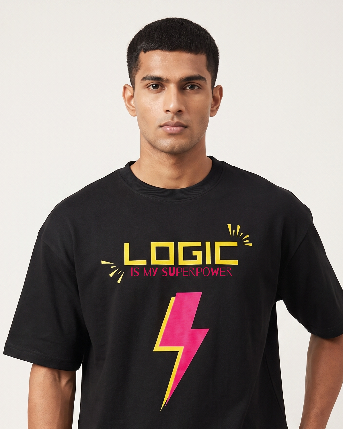 Logic is My Superpower - Black - Chapter26 premium oversized graphic t-shirt, worn by a model