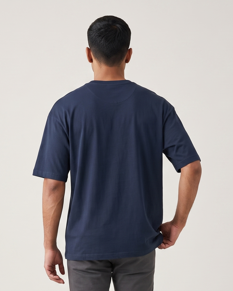 Navy oversized t-shirt back on model