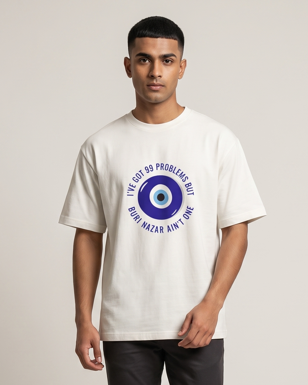 No Buri Nazar oversized t-shirt on model - White