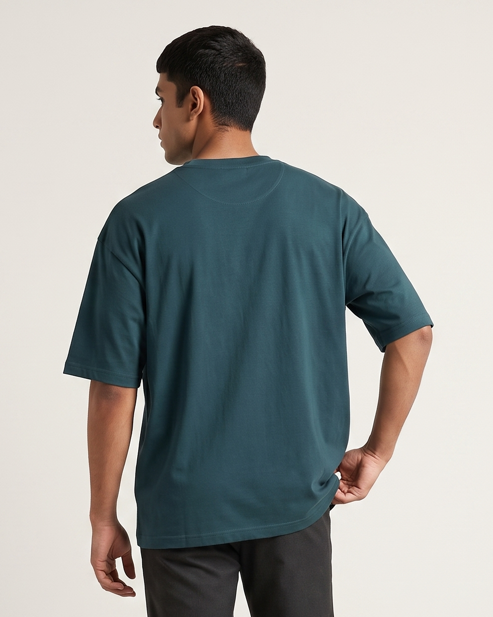 Petrol Blue oversized t-shirt back on model
