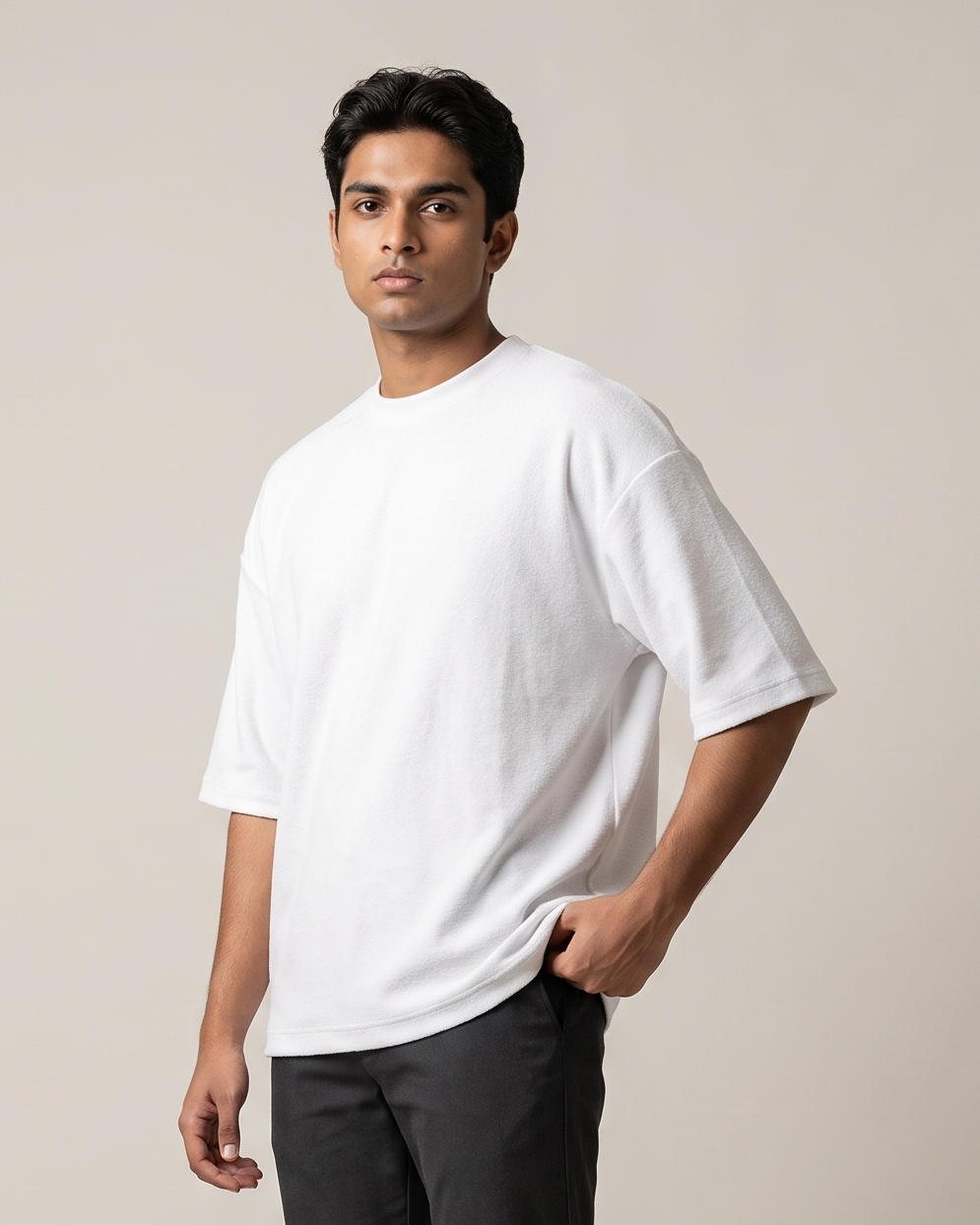Plain White oversized t-shirt front on model
