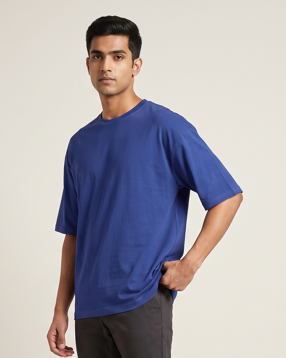 Royal Blue oversized t-shirt front on model