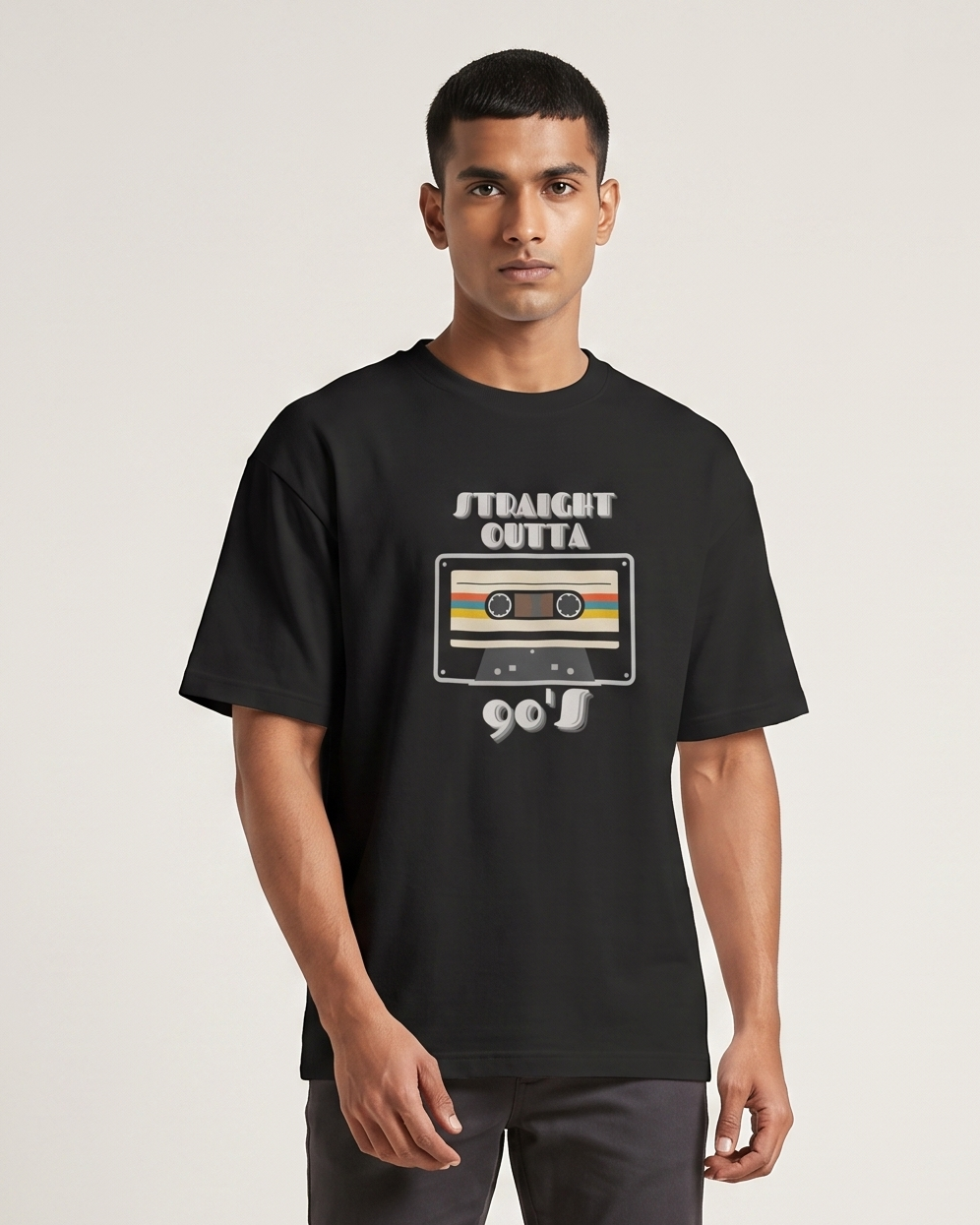 Straight Outta 90s oversized t-shirt on model - Black