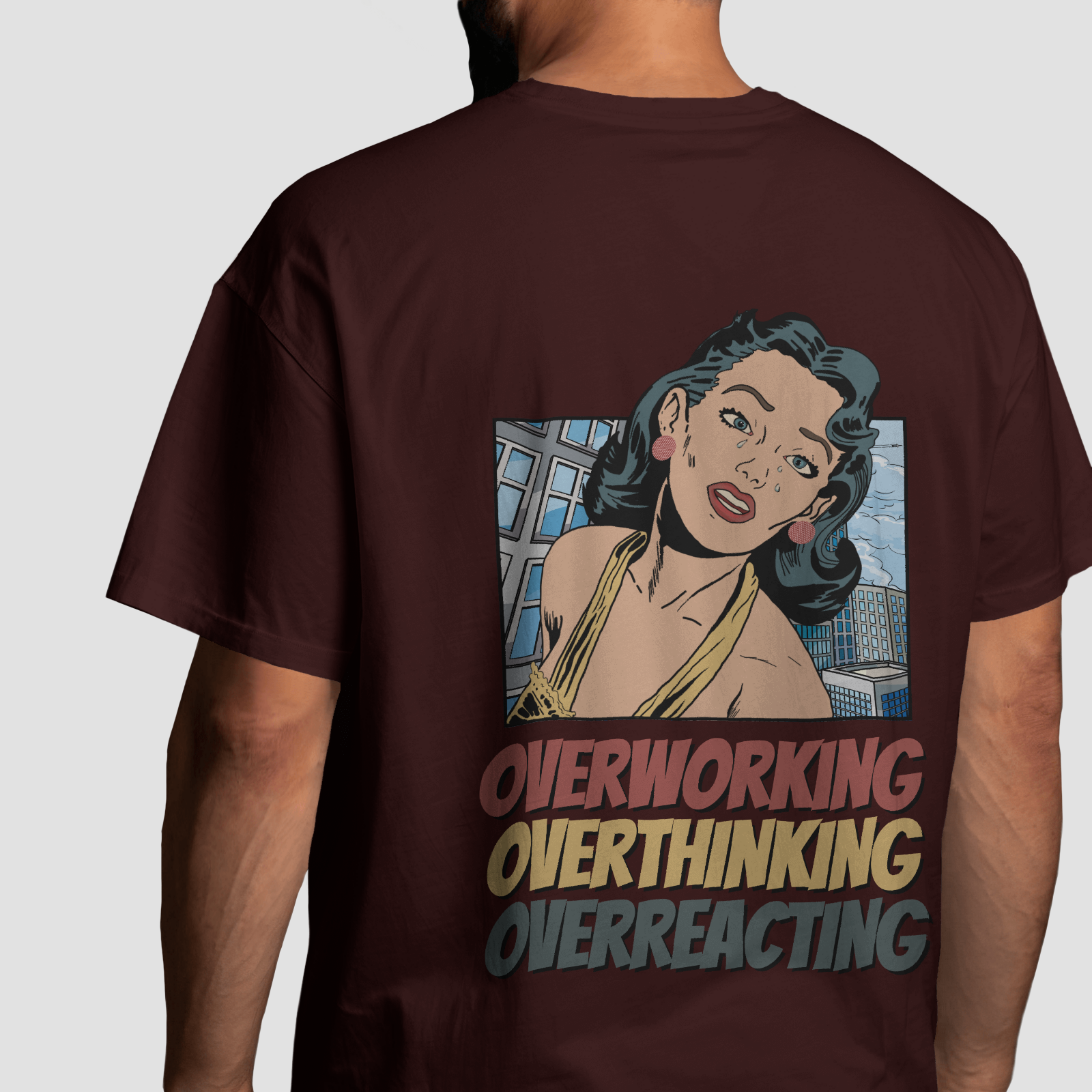Overworking - Maroon - Chapter26 premium oversized graphic t-shirt